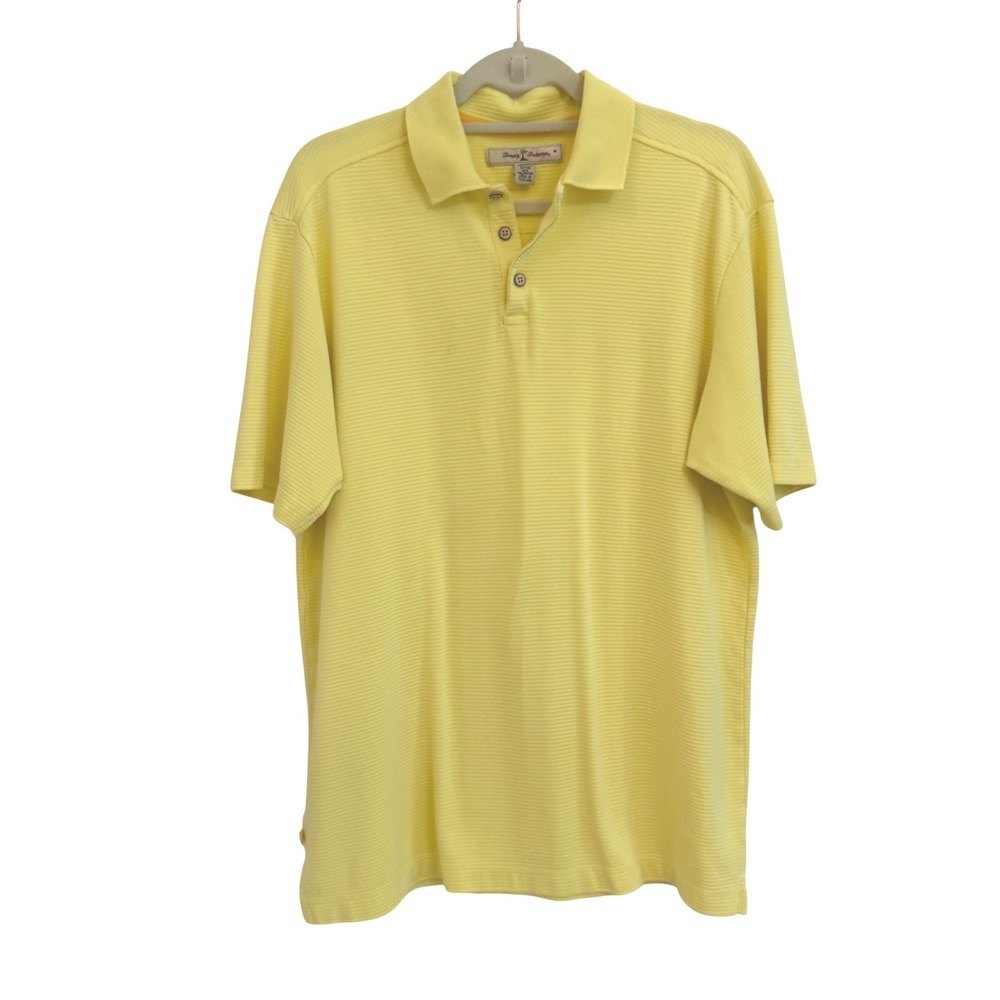 Tommy Bahama Mens Resortwear Yellow Ribbed Pima Cotton Short Sleeve Polo Shirt L